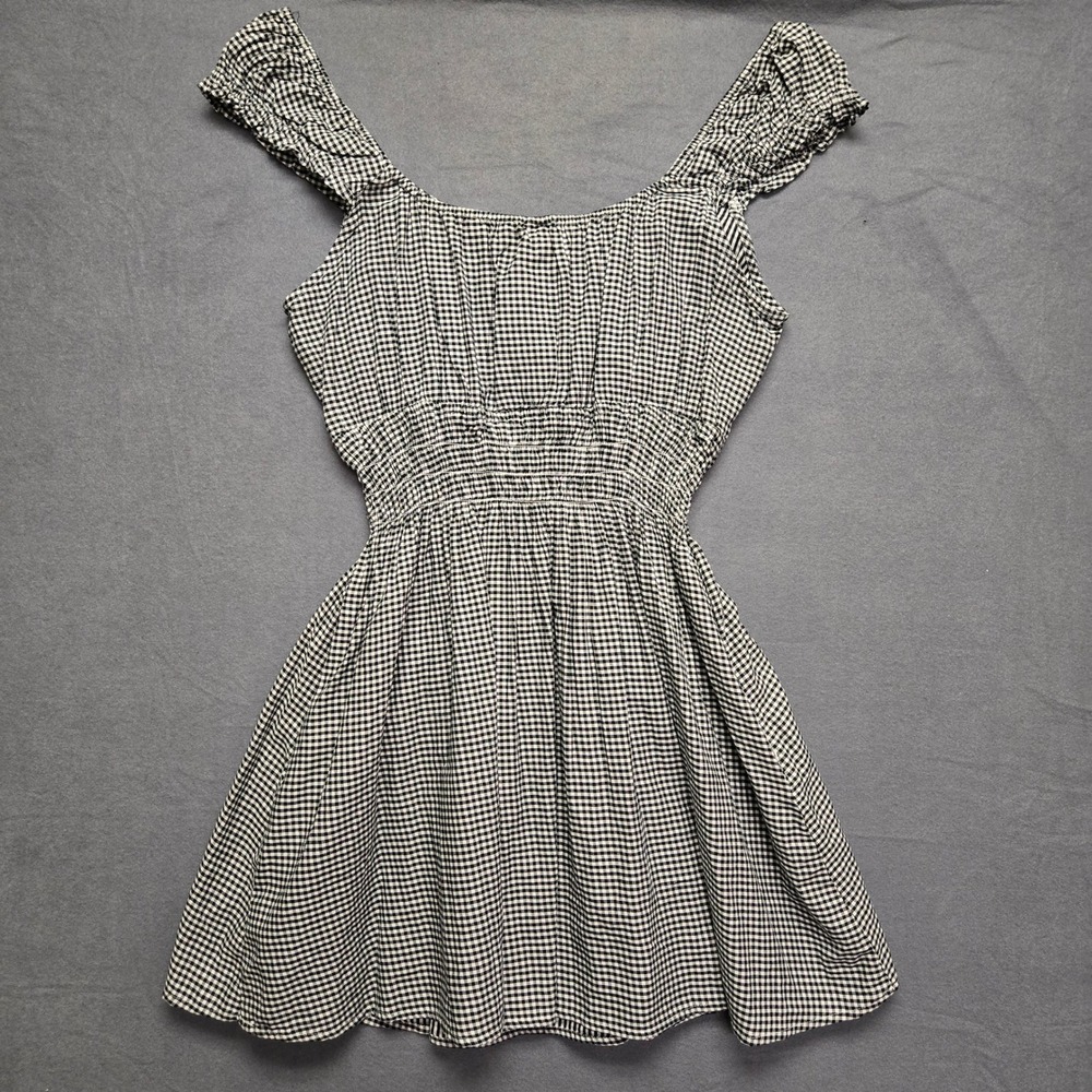 Gap Gingham Cottagecore Country Mini Dress Womens L Tall Black Ruffle Sleeve - Picture 2 of 13